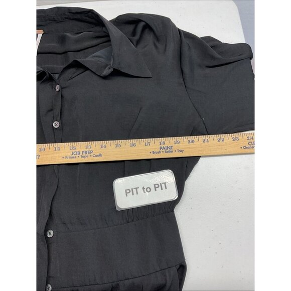 Free People Black Satin long sleeve Jumpsuit Size LG button down - Picture 9 of 16